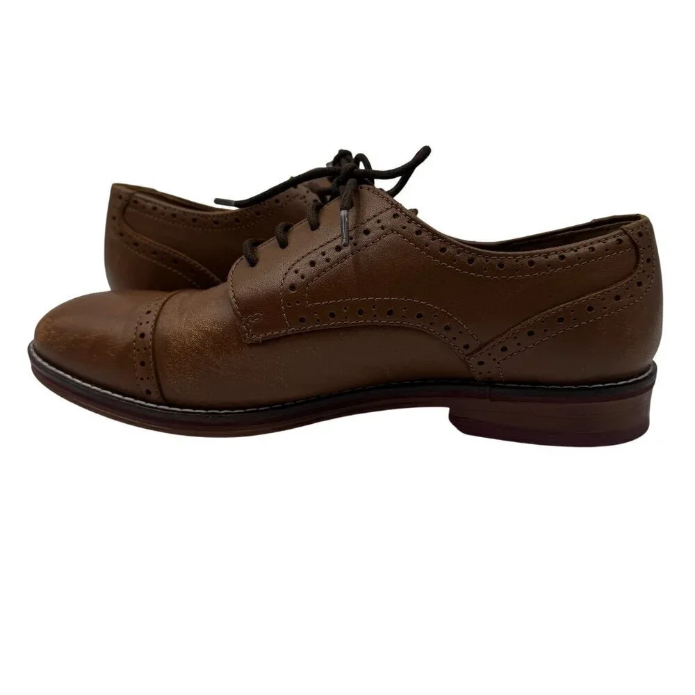 Johnston & Murphy Conard Cap Toe Oxford Brown Boys Size 5M Leather Dress Shoes